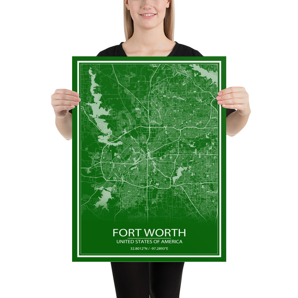 Fort Worth Green and White Paper Map