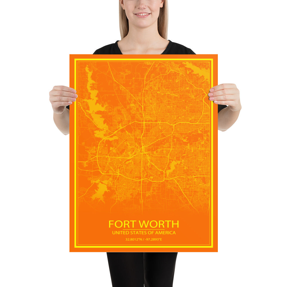 Fort Worth Orange and Yellow Paper Map