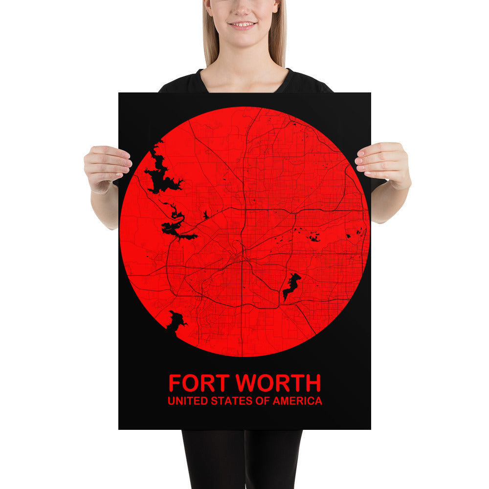 Fort Worth Circular Red Paper Map