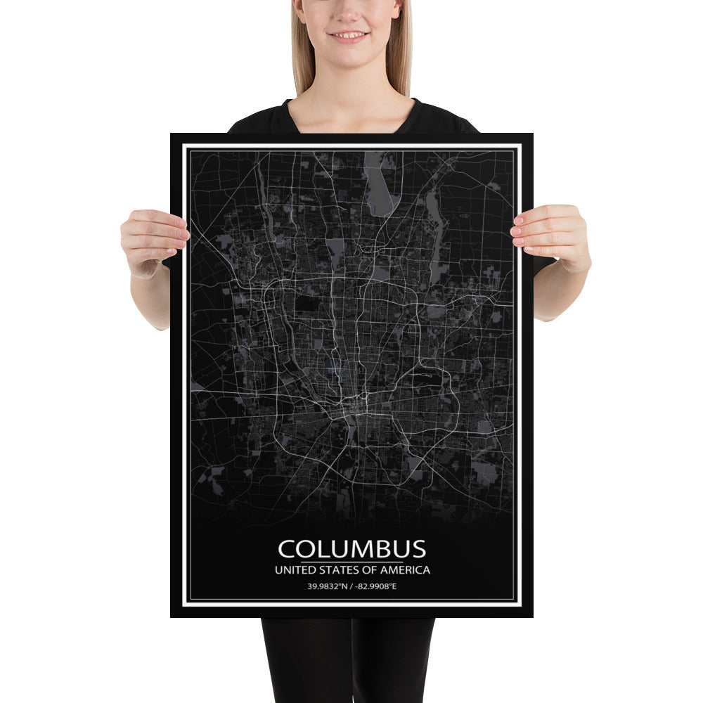 Columbus Black Paper Map