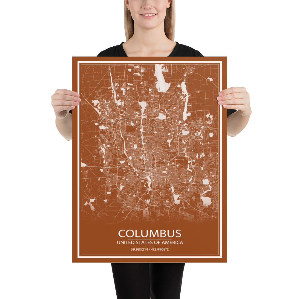 Columbus Brown and White Paper Map