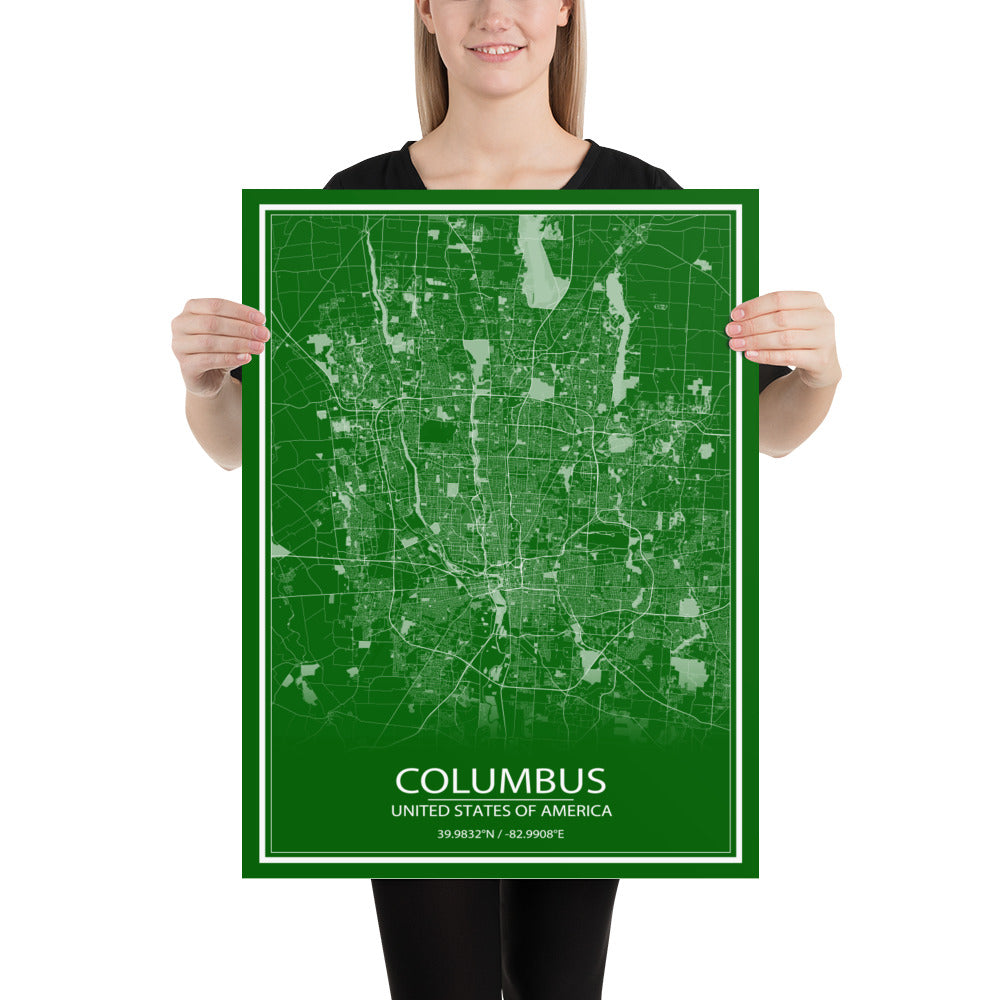 Columbus Green and White Paper Map