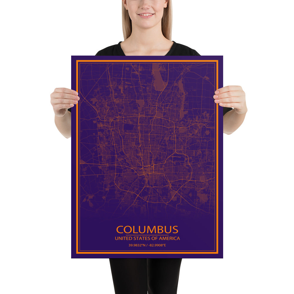 Columbus Purple and Orange Paper Map