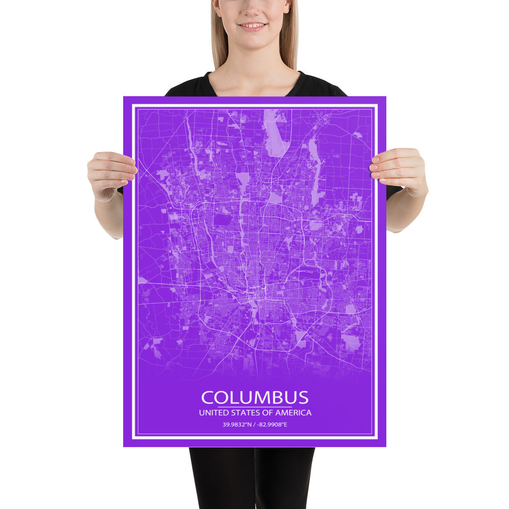 Columbus Purple and White Paper Map