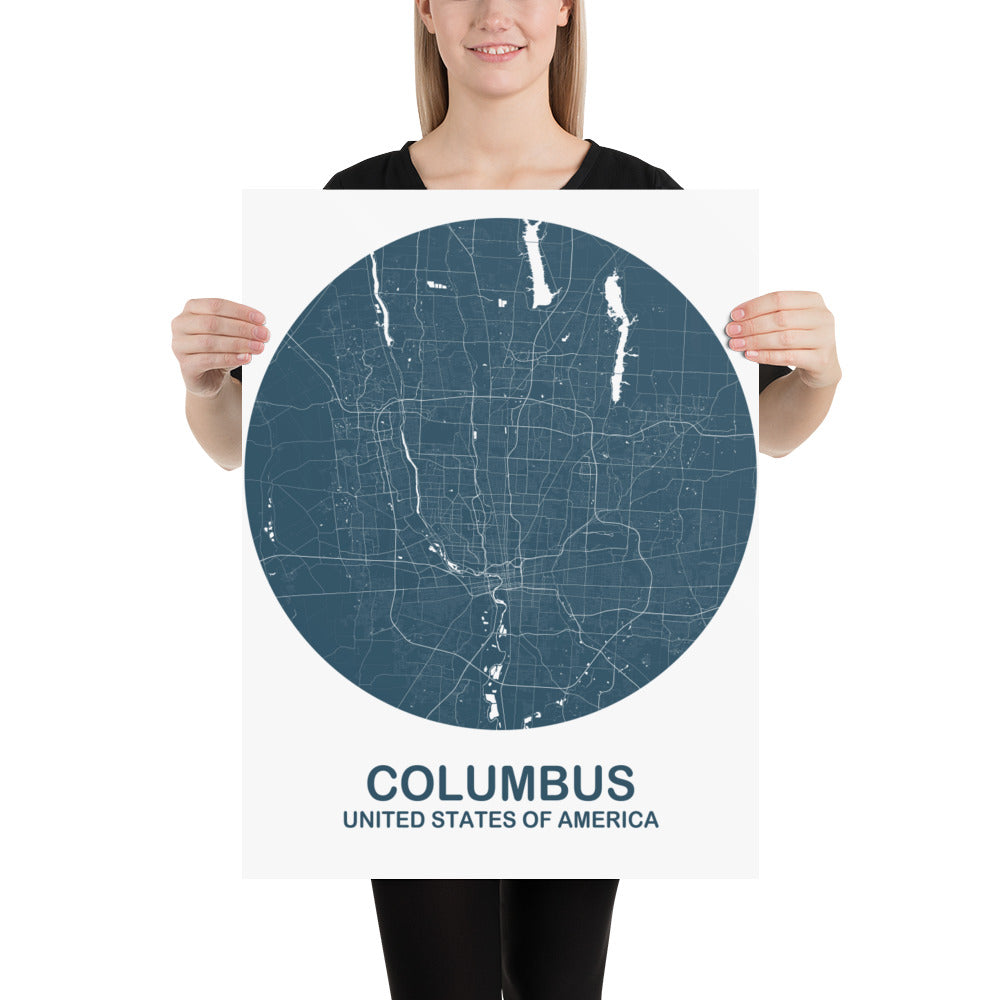 Columbus Circular Blue Paper Map