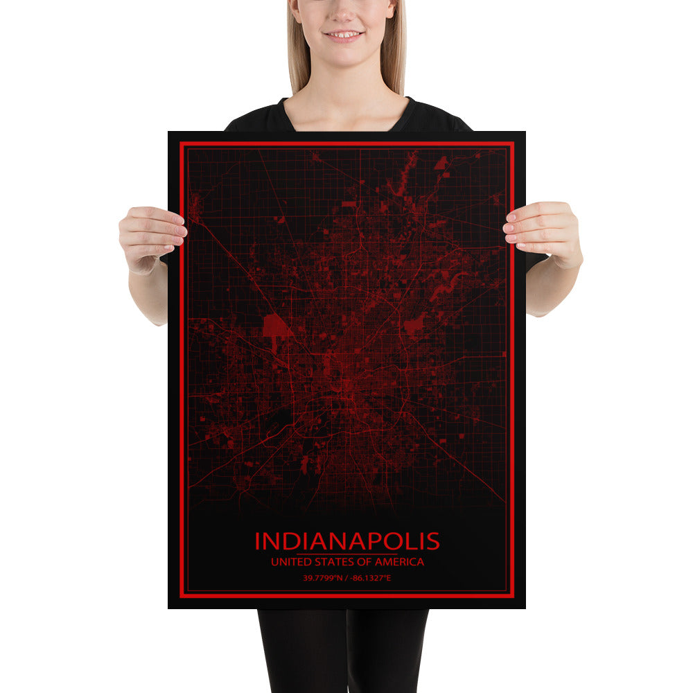 Indianapolis Black and Red Paper Map