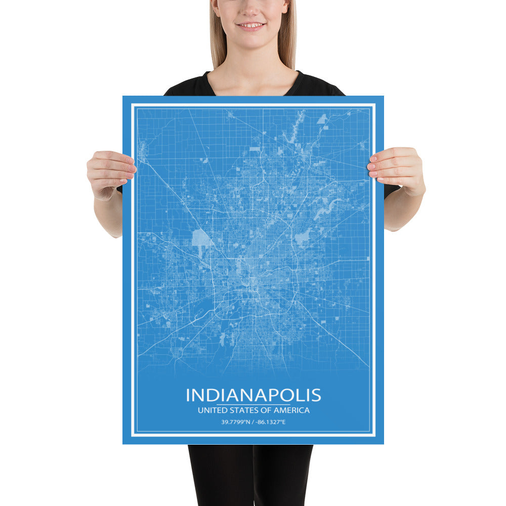 Indianapolis Blue and White Paper Map