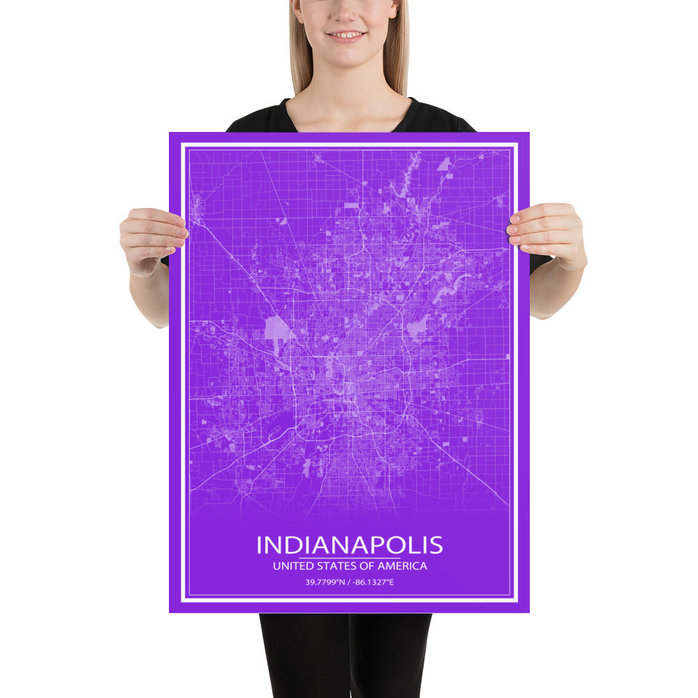 Indianapolis Purple and White Paper Map