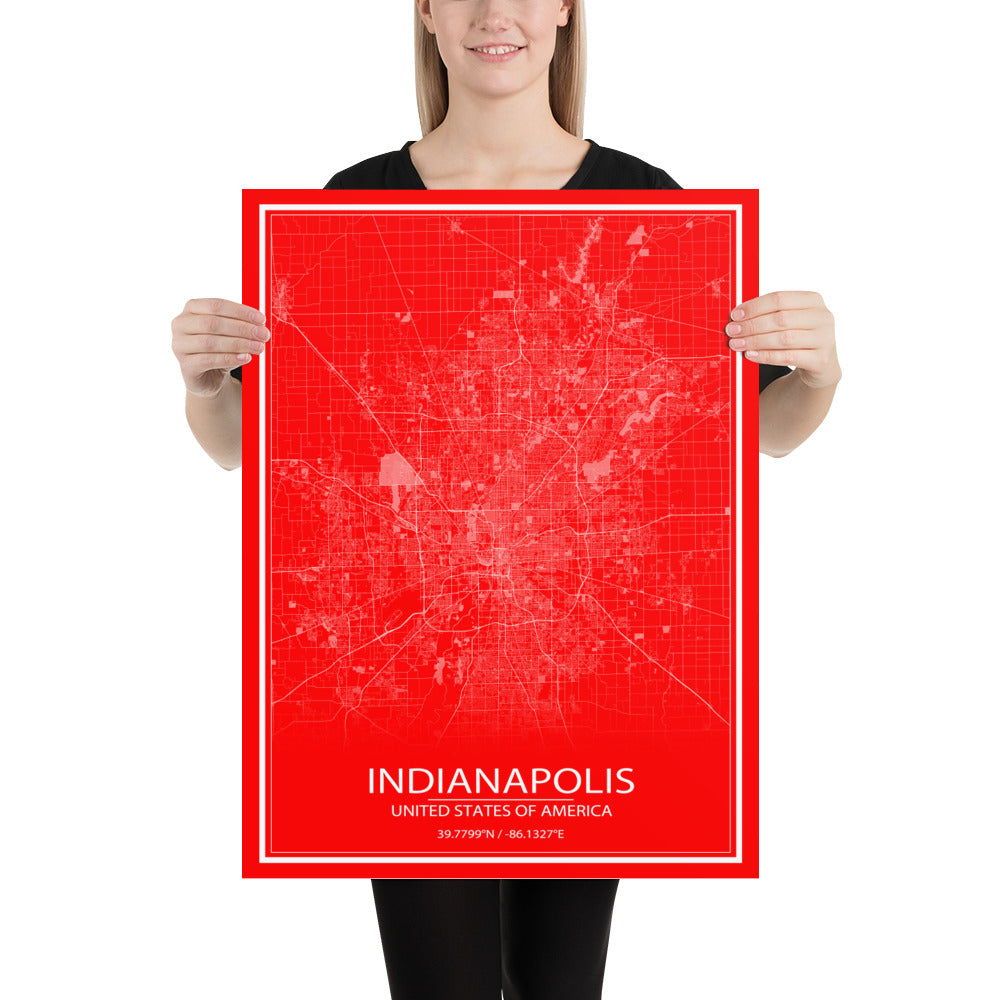 Indianapolis Red and White Paper Map