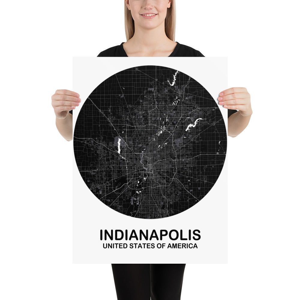 Indianapolis Circular Black Paper Map