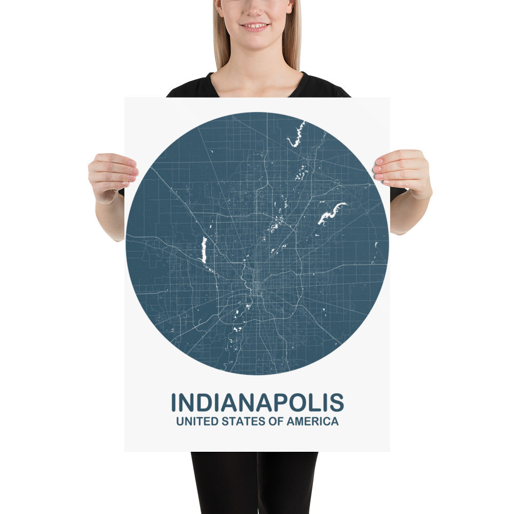 Indianapolis Circular Blue Paper Map