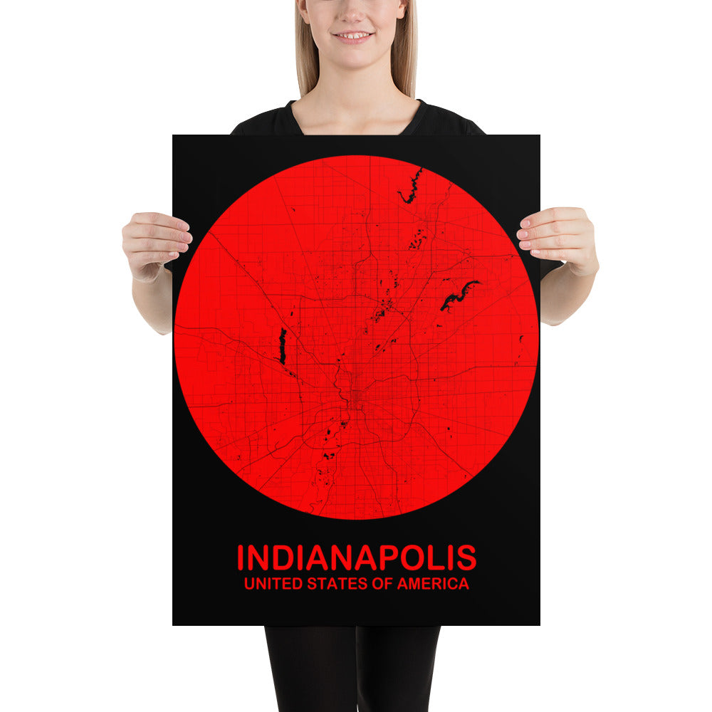 Indianapolis Circular Red Paper Map