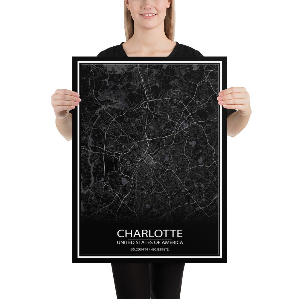 Charlotte Black Paper Map