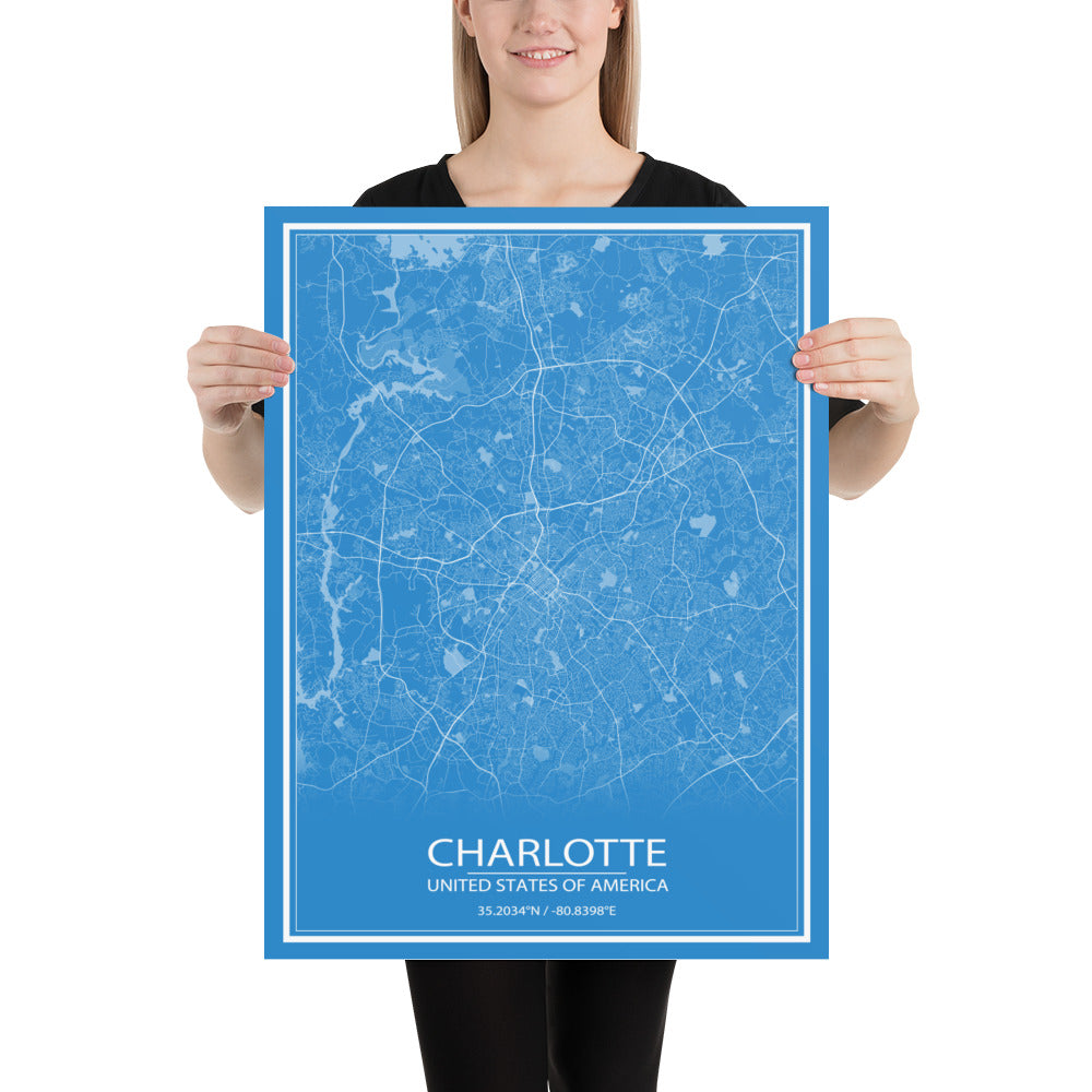 Charlotte Blue and White Paper Map