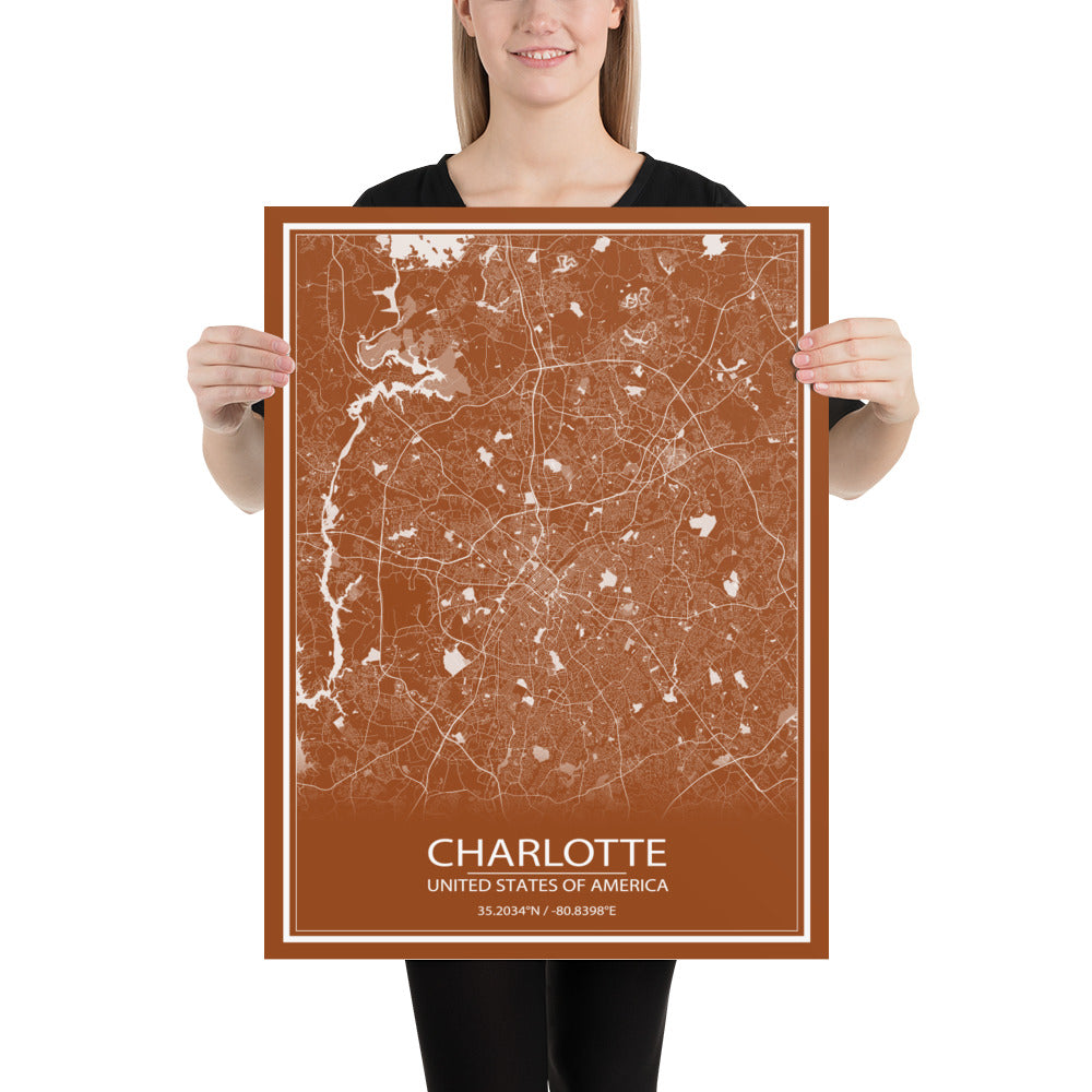 Charlotte Brown and White Paper Map