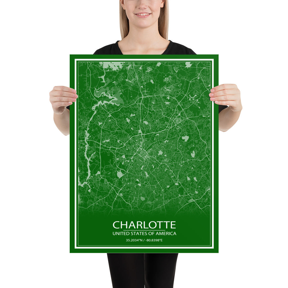 Charlotte Green and White Paper Map