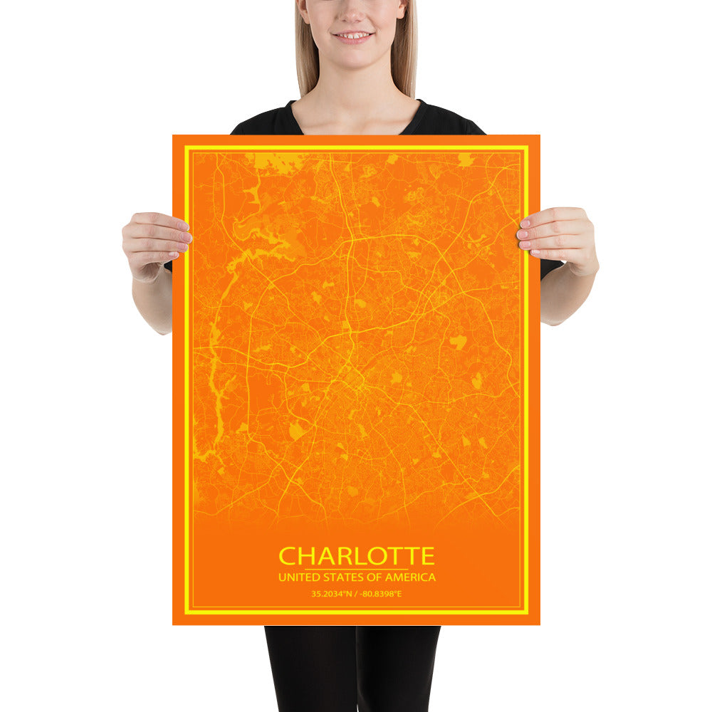 Charlotte Orange and Yellow Paper Map