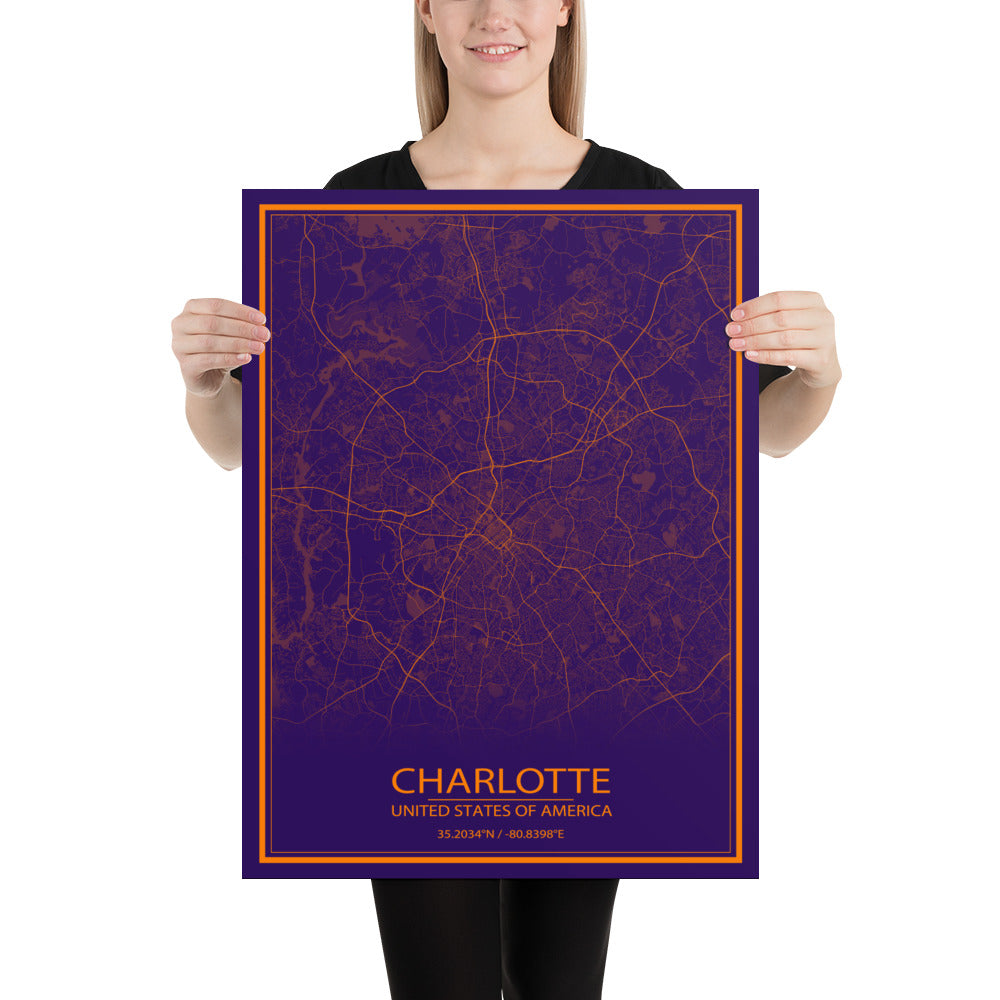 Charlotte Purple and Orange Paper Map