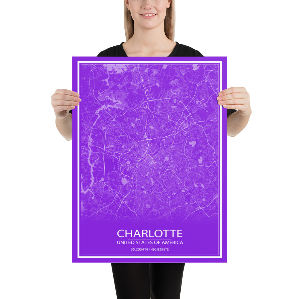 Charlotte Purple and White Paper Map