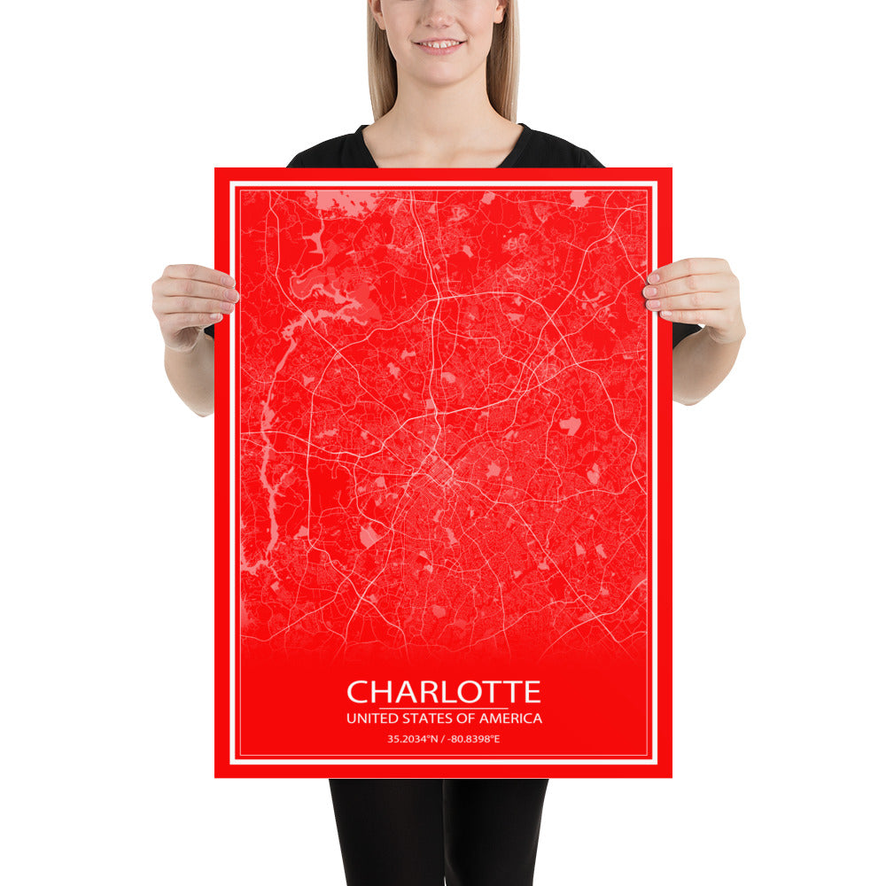 Charlotte Red and White Paper Map