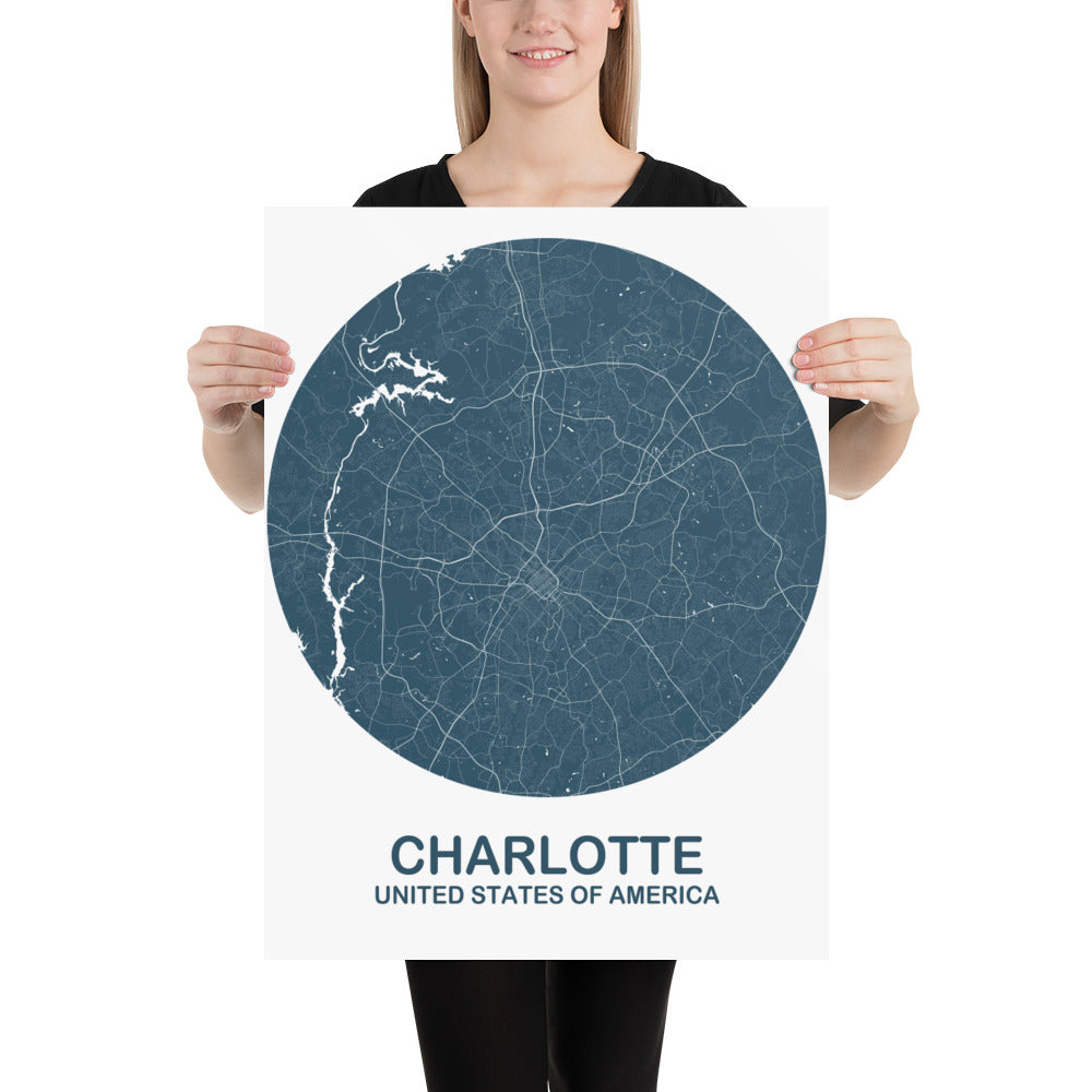 Charlotte Circular Blue Paper Map