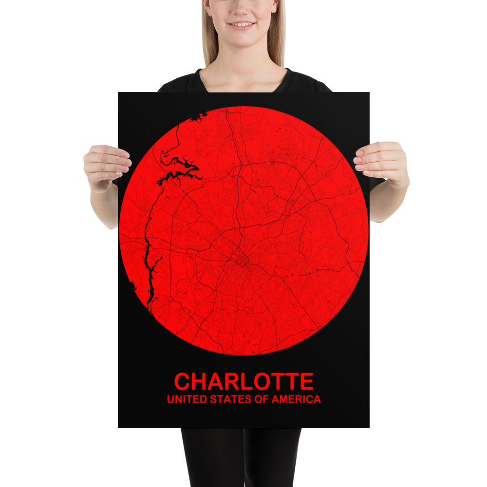 Charlotte Circular Red Paper Map