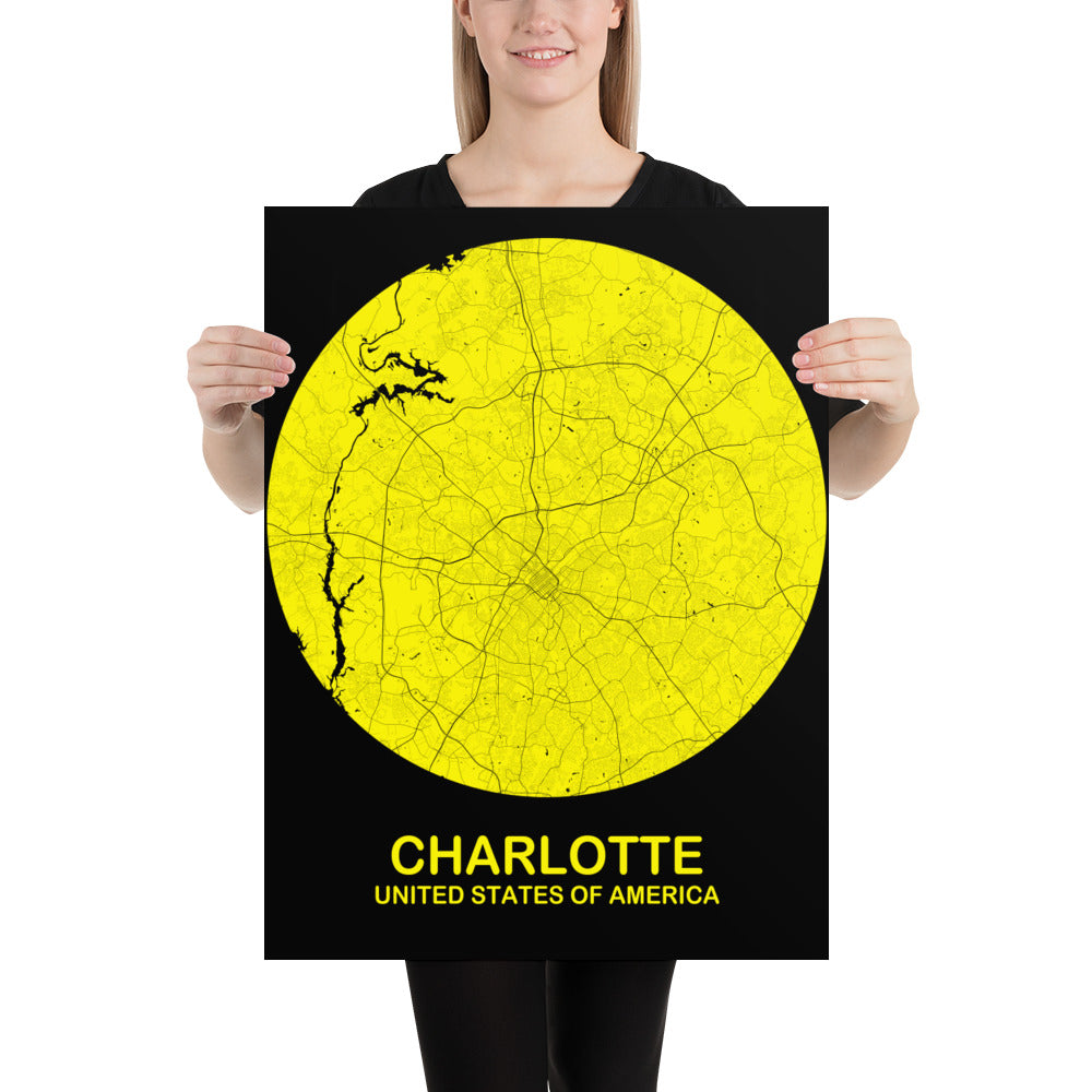 Charlotte Circular Yellow Paper Map