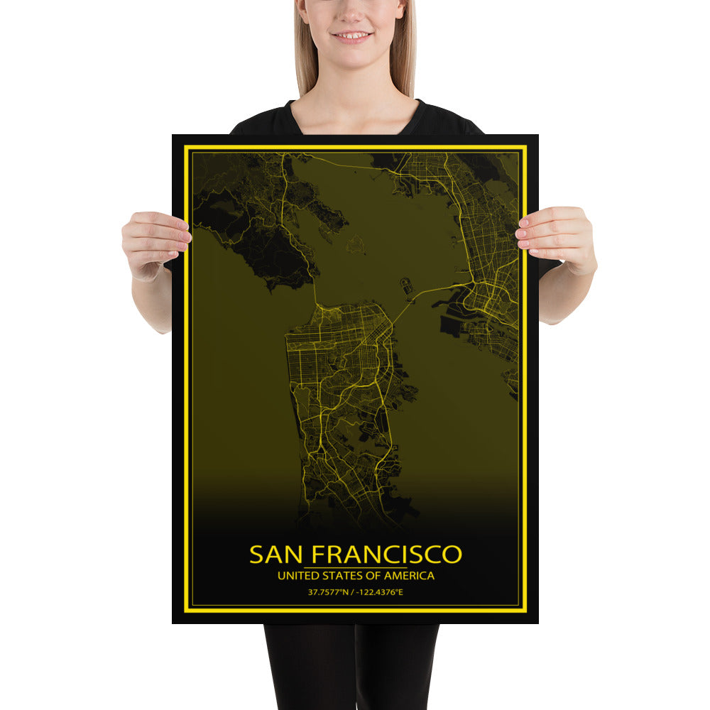 San Francisco Black and Yellow Paper Map