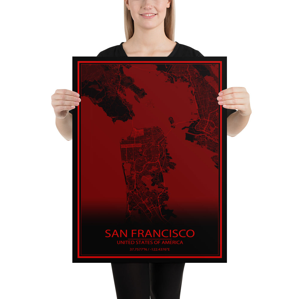 San Francisco Black and Red Paper Map