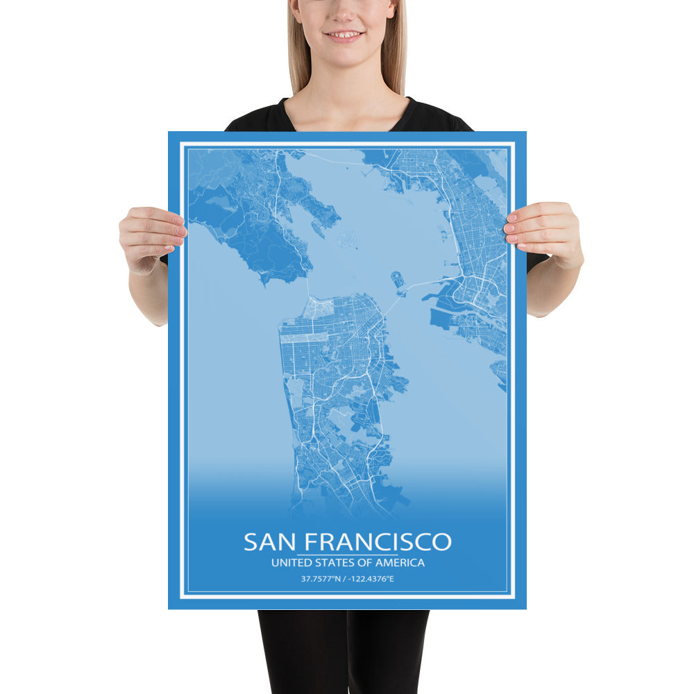 San Francisco Blue and White Paper Map