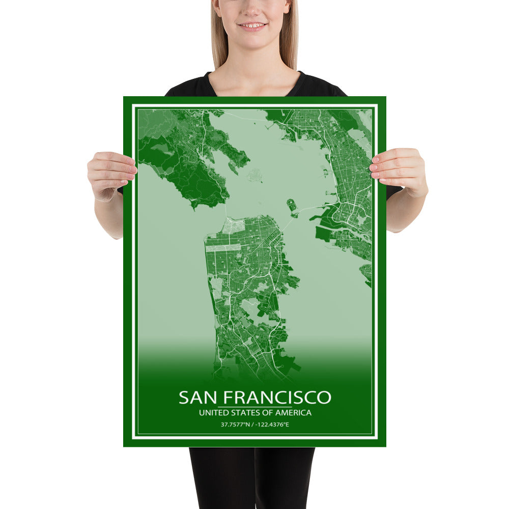 San Francisco Green and White Paper Map