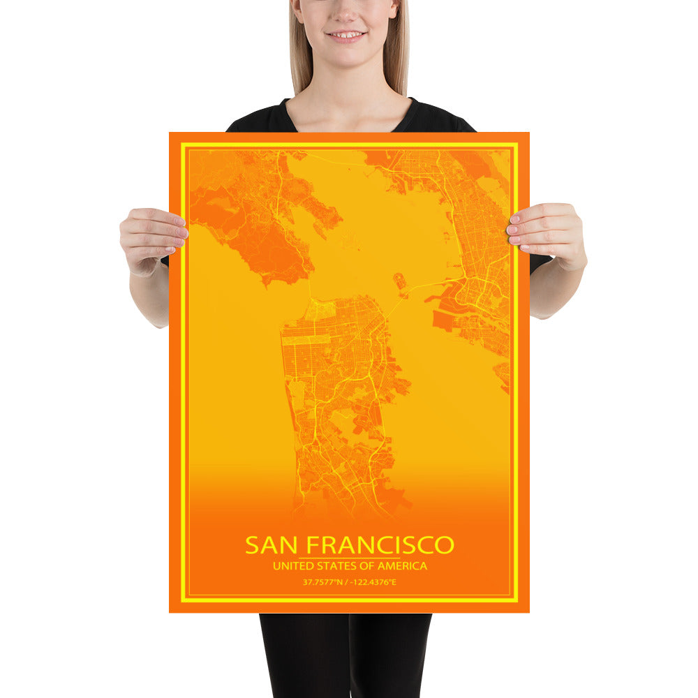 San Francisco Orange and Yellow Paper Map