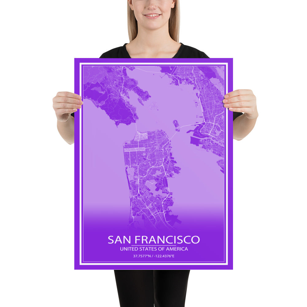 San Francisco Purple and White Paper Map