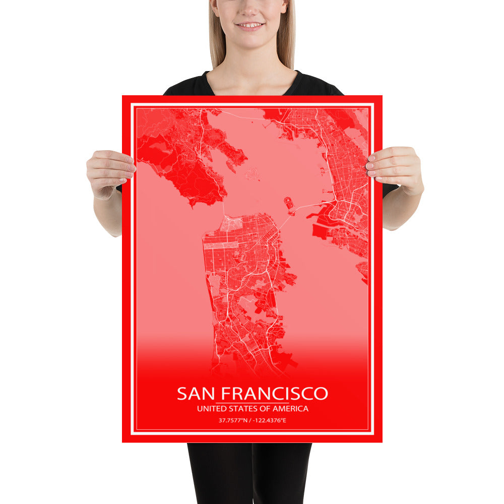 San Francisco Red and White Paper Map