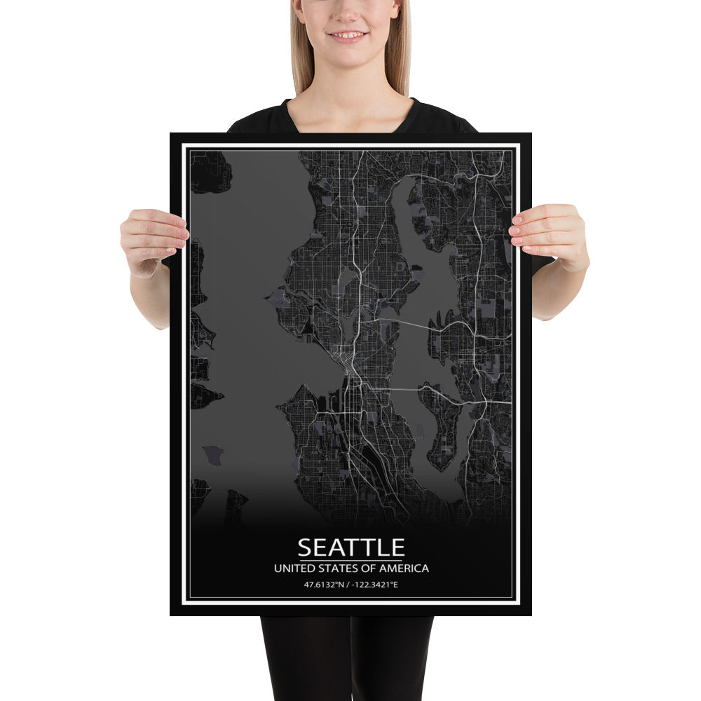 Seattle Black Paper Map