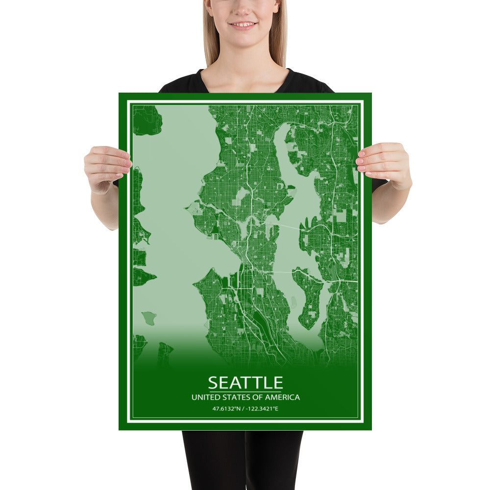 Seattle Green and White Paper Map