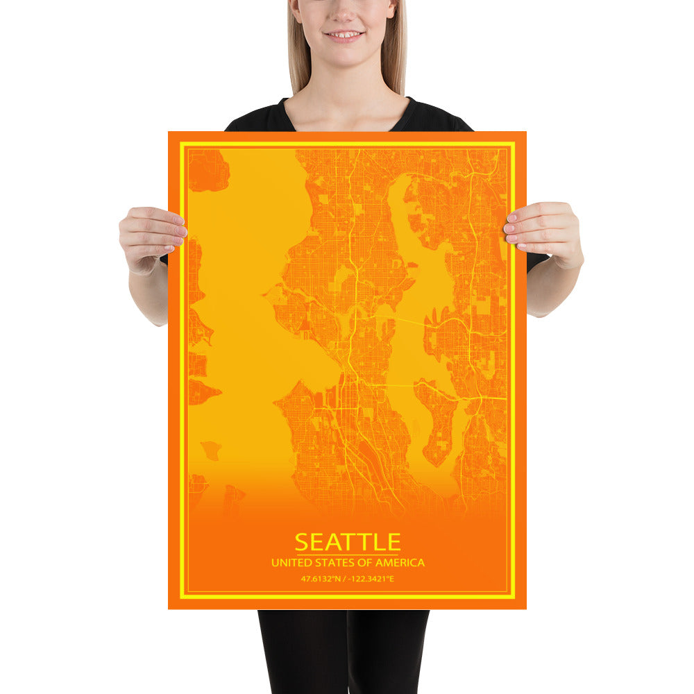 Seattle Orange and Yellow Paper Map