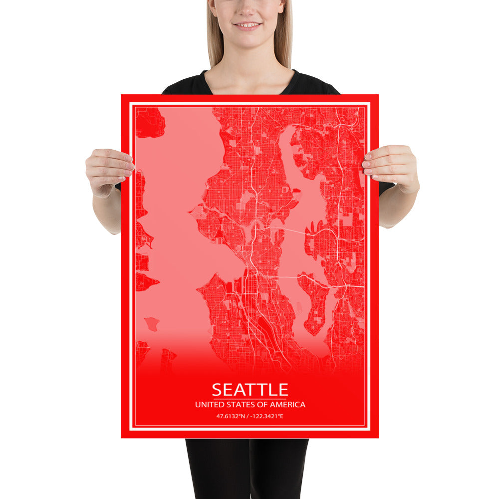 Seattle Red and White Paper Map