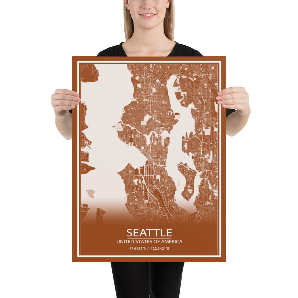 Seattle Brown and White Paper Map