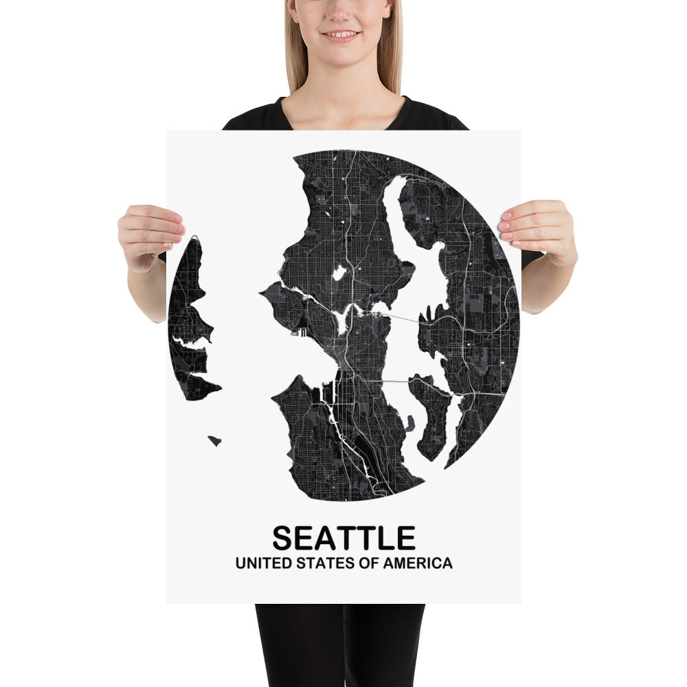 Seattle Circular Black Paper Map