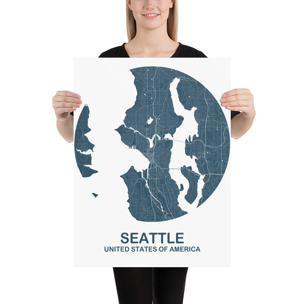 Seattle Circular Blue Paper Map