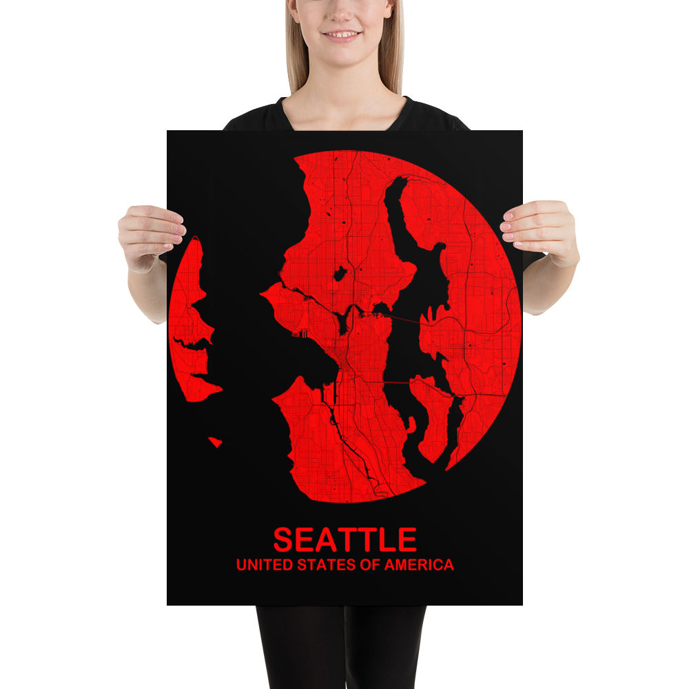 Seattle Circular Red Paper Map