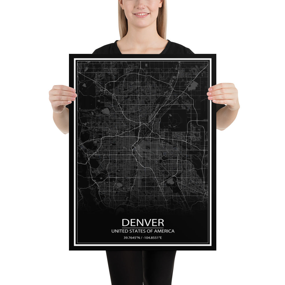 Denver Black Paper Map