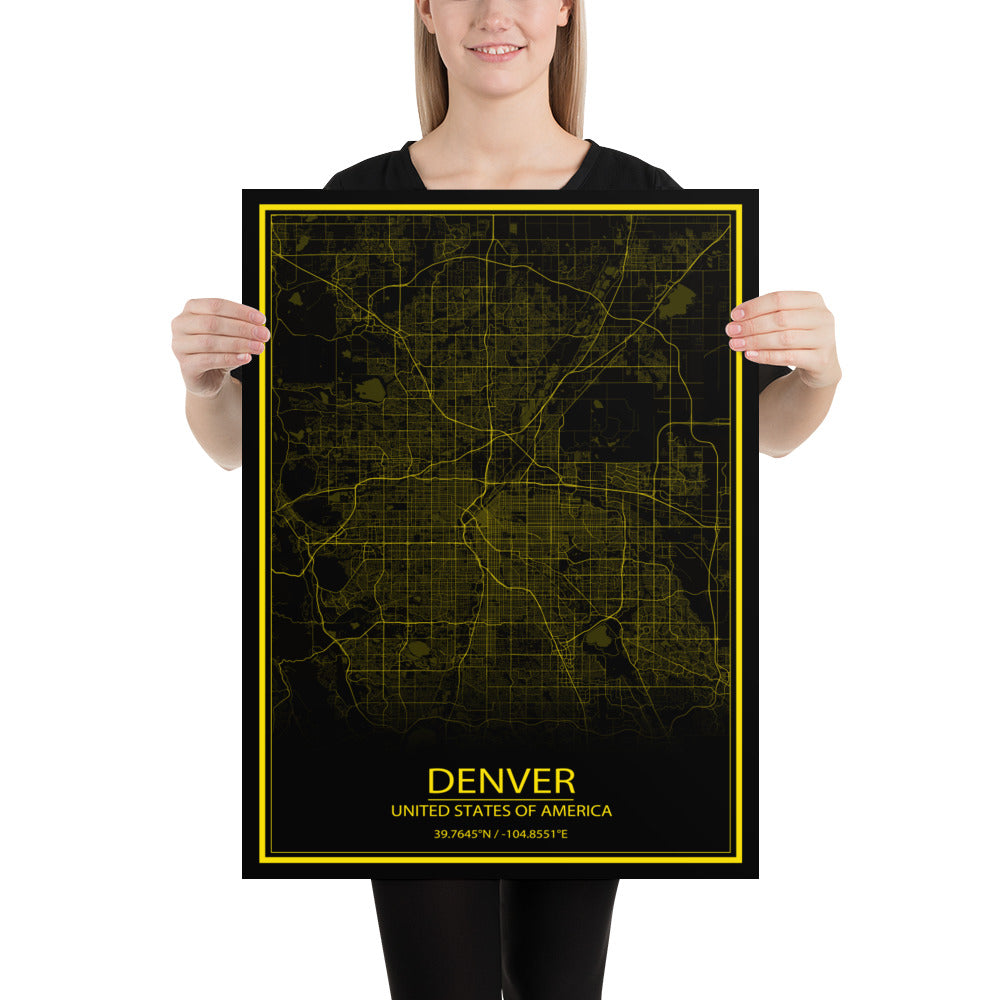 Denver Black and Yellow Paper Map