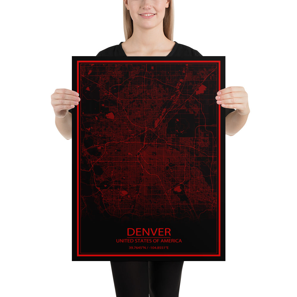 Denver Black and Red Paper Map