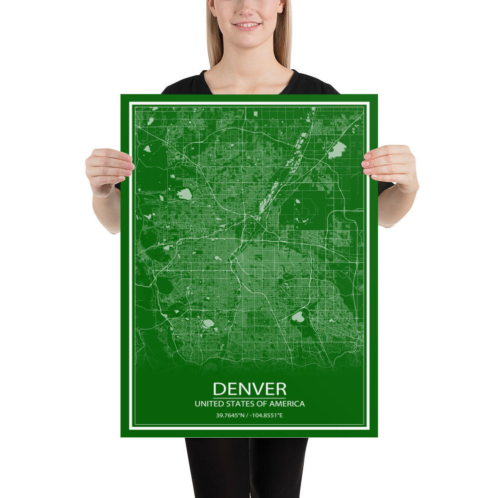 Denver Green and White Paper Map