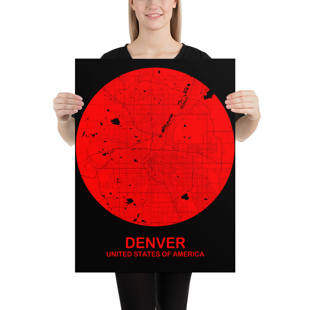 Denver Circular Red Paper Map