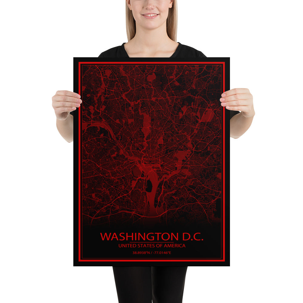 Washington, D.C. Black and Red Paper Map