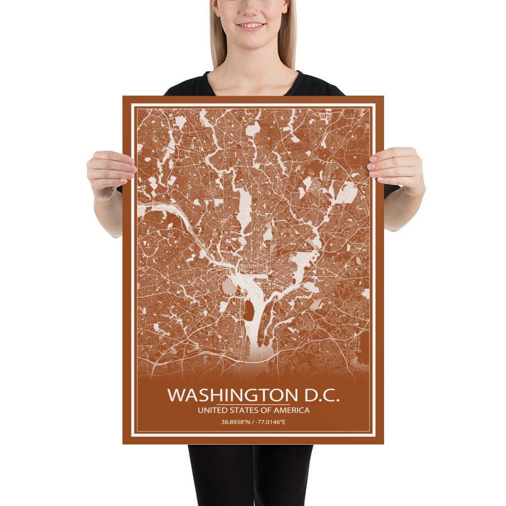 Washington, D.C. Brown and White Paper Map