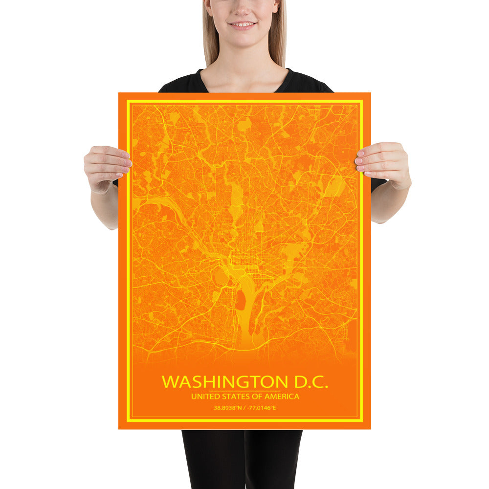 Washington, D.C. Orange and Yellow Paper Map